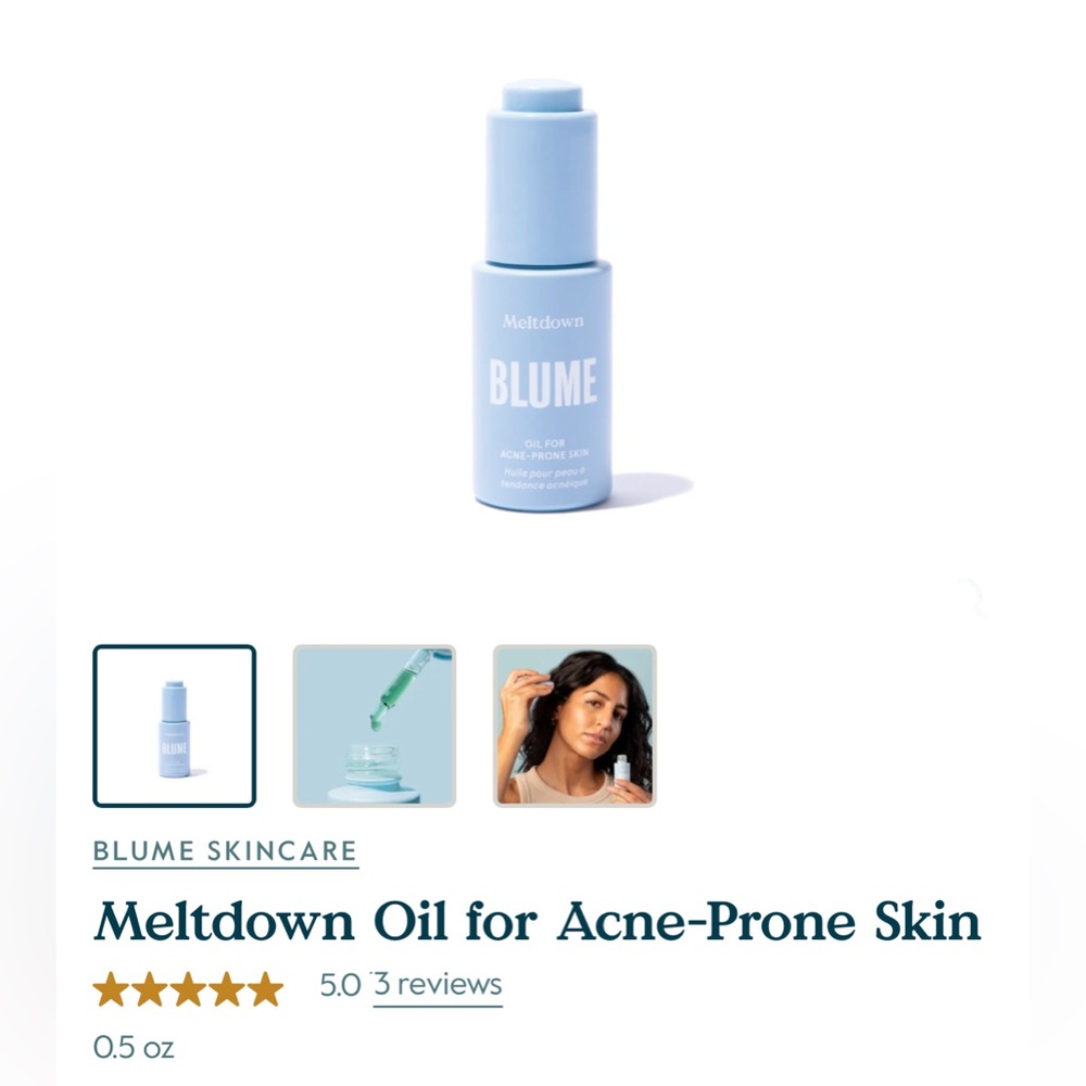 NEW Open Box  . . .  Blume Meltdown Oil for Acne-Prone Skin  |  0.5 oz